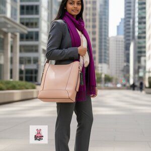 NEW French Connection Olympia Bucket Shoulder Bag Mellow Peach Faux Leather